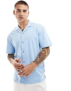 Jack & Jones Premium Revere Collar Jersey Shirt In Light Blue For Men Dutch Canal -Men Style Shop 206246792 1 dutchcanal 1