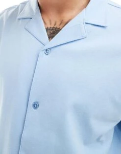 Jack & Jones Premium Revere Collar Jersey Shirt In Light Blue For Men Dutch Canal -Men Style Shop 206246792 3