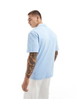 Jack & Jones Premium Revere Collar Jersey Shirt In Light Blue For Men Dutch Canal -Men Style Shop 206246792 4