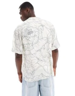Jack & Jones Oversized Revere Collar Floral Printed Shirt In White For Men Egret -Men Style Shop 206246807 2