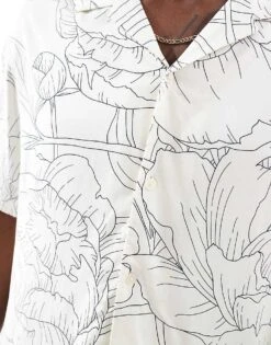 Jack & Jones Oversized Revere Collar Floral Printed Shirt In White For Men Egret -Men Style Shop 206246807 4