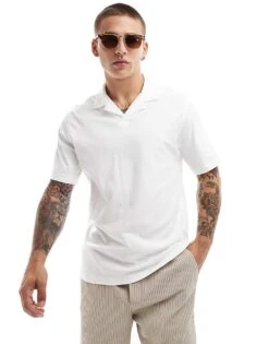 Jack & Jones Premium Jersey Revere Collar Polo In White For Men Bright White -Men Style Shop 206246846 1 brightwhite 1