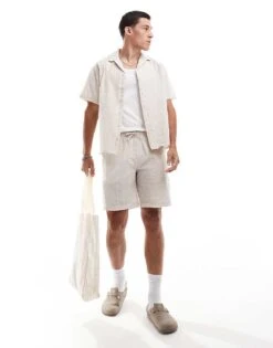 Jack & Jones Co-ord Crinkle Short In Beige For Men Moonbeam -Men Style Shop 206246862 1 moonbeam 1