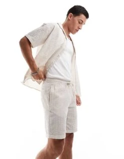 Jack & Jones Co-ord Crinkle Short In Beige For Men Moonbeam -Men Style Shop 206246862 4