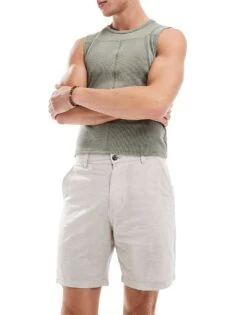 Jack & Jones Linen Chino Short In Beige For Men Crockery -Men Style Shop 206246871 1 crockery 1