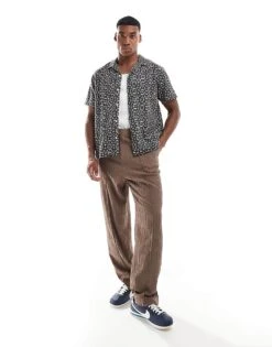 Jack & Jones Oversized Revere Collar Aztec Print Shirt In Black For Men -Men Style Shop 206246872 3