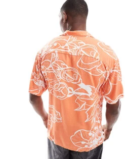 Jack & Jones Oversized Revere Collar Floral Printed Shirt In Burnt Orange For Men Flamingo -Men Style Shop 206246896 3