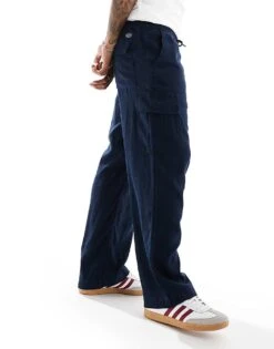 Jack & Jones Wide Fit Linen Mix Cargo Trouser In Navy For Men Dark Navy -Men Style Shop 206246900 3