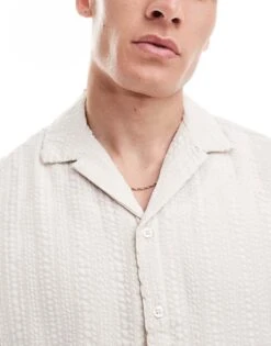 Jack & Jones Co-ord Oversized Revere Collar Crinkle Shirt In Beige For Men Moonbeam -Men Style Shop 206246921 3