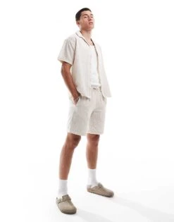 Jack & Jones Co-ord Oversized Revere Collar Crinkle Shirt In Beige For Men Moonbeam -Men Style Shop 206246921 4