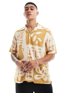 Jack & Jones Oversized Revere Collar Floral Printed Shirt In Mustard For Men Tapioca -Men Style Shop 206246930 1 tapioca 1