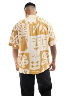 Jack & Jones Oversized Revere Collar Floral Printed Shirt In Mustard For Men Tapioca -Men Style Shop 206246930 2