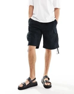 Jack & Jones Wide Fit Ripstock Cargo Short In Black For Men