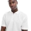 Jack & Jones Premium Textured Zip Through Polo In White For Men Cloud Dancer