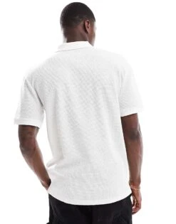 Jack & Jones Premium Textured Zip Through Polo In White For Men Cloud Dancer -Men Style Shop 206246953 4