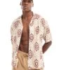 Jack & Jones Oversized Revere Collar Printed Shirt In Brown For Men Coconut Shell