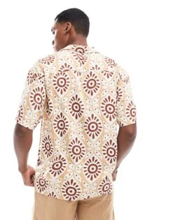 Jack & Jones Oversized Revere Collar Printed Shirt In Brown For Men Coconut Shell -Men Style Shop 206246972 4