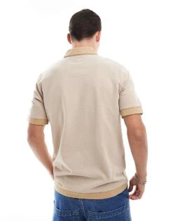 Jack & Jones Premium Colour Block Pique Polo In Beige For Men Travertine -Men Style Shop 206246993 2
