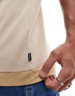 Jack & Jones Premium Colour Block Pique Polo In Beige For Men Travertine -Men Style Shop 206246993 3