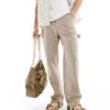 Jack & Jones Wide Fit Linen Mix Carpenter Trouser In Beige For Men Crockery -Men Style Shop 206247021 1 crockery
