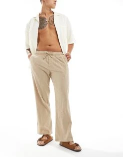 Jack & Jones Wide Leg Crinkle Trouser In Beige For Men Fields Of Rye