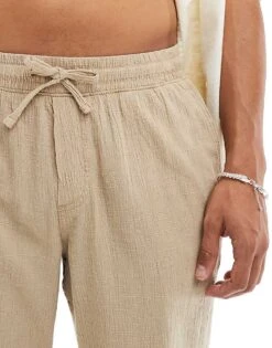 Jack & Jones Wide Leg Crinkle Trouser In Beige For Men Fields Of Rye -Men Style Shop 206247056 3