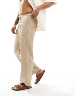 Jack & Jones Wide Leg Crinkle Trouser In Beige For Men Fields Of Rye -Men Style Shop 206247056 4