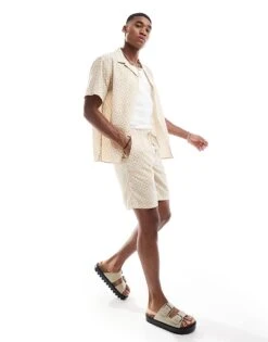 Jack & Jones Co-ord Geo Print Short In Beige For Men Buttercream