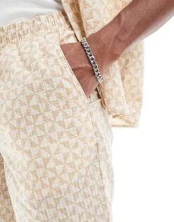 Jack & Jones Co-ord Geo Print Short In Beige For Men Buttercream -Men Style Shop 206247091 3