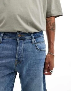 Jack & Jones Denim Short In Mid Blue For Men -Men Style Shop 206248551 3