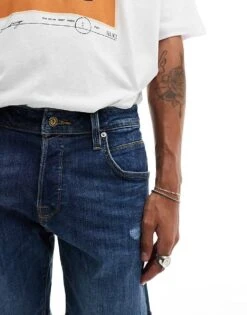 Jack & Jones Denim Short In Mid Blue With Rips For Men -Men Style Shop 206248573 2