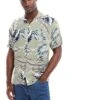 Jack & Jones Revere Collar Feather Print Shirt In Sage Green For Men Oil Green -Men Style Shop 206272798 1 oilgreen