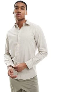 Jack & Jones Linen Shirt With Long Sleeves In Beige For Men Crockery