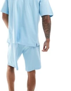 Jack & Jones Pique Short Co-ord In Light Blue For Men Sky Blue -Men Style Shop 206272968 5