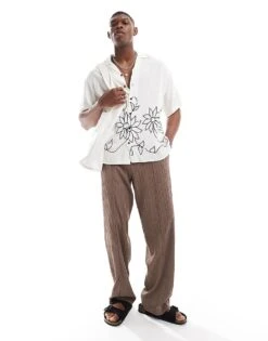 Jack & Jones Revere Collar Floral Sketch Print Shirt In White For Men Cloud Dancer -Men Style Shop 206278461 1 clouddancer 1