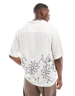 Jack & Jones Revere Collar Floral Sketch Print Shirt In White For Men Cloud Dancer -Men Style Shop 206278461 4