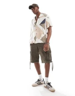 Jack & Jones Revere Collar Geo Print Shirt In Grey For Men Buttercream -Men Style Shop 206278710 1 buttercream 1