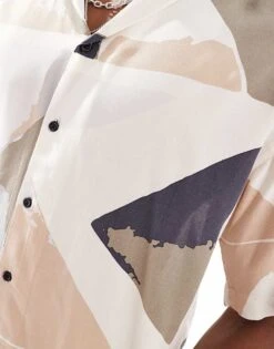 Jack & Jones Revere Collar Geo Print Shirt In Grey For Men Buttercream -Men Style Shop 206278710 3