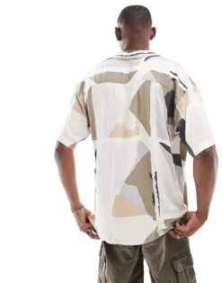 Jack & Jones Revere Collar Geo Print Shirt In Grey For Men Buttercream -Men Style Shop 206278710 4