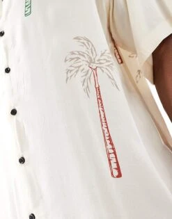 Jack & Jones Revere Collar Palm Print Shirt In White For Men Antique White -Men Style Shop 206278893 3