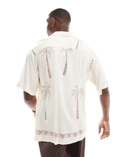 Jack & Jones Revere Collar Palm Print Shirt In White For Men Antique White -Men Style Shop 206278893 4