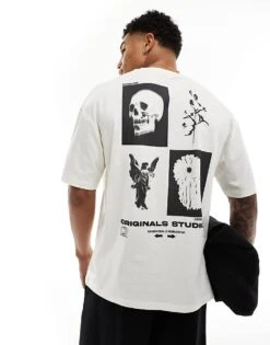 Jack & Jones Oversized T-shirt With Skull Back Print In Off White For Men -Men Style Shop 206279879 1 white 1