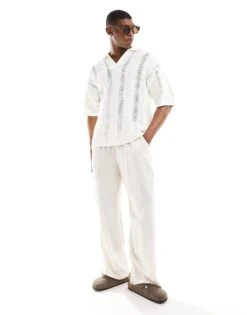 Jack & Jones Knitted Crochet Polo In White For Men -Men Style Shop 206300860 1 white 1