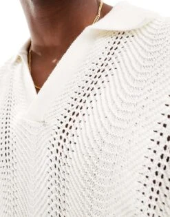 Jack & Jones Knitted Crochet Polo In White For Men -Men Style Shop 206300860 3