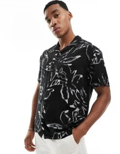 Jack & Jones Revere Collar Shirt In Black Floral For Men -Men Style Shop 206329628 1 black 1