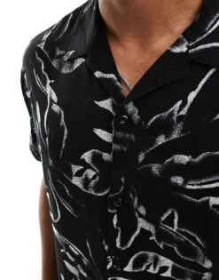 Jack & Jones Revere Collar Shirt In Black Floral For Men -Men Style Shop 206329628 3