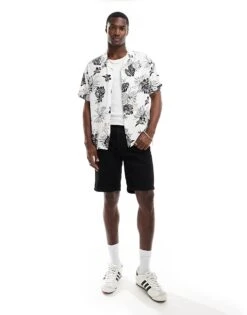 Jack & Jones Revere Collar Shirt In White Palm Print For Men Cloud Dancer -Men Style Shop 206330357 2