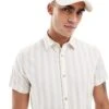 Jack & Jones Striped Short Sleeve Oxford Shirt In Beige For Men Crockery -Men Style Shop 206361605 1 crockery
