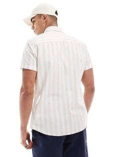 Jack & Jones Striped Short Sleeve Oxford Shirt In Beige For Men Crockery -Men Style Shop 206361605 2