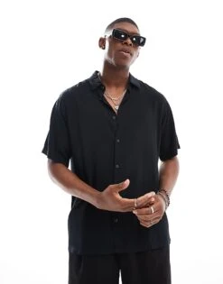 Jack & Jones Viscose Shirt In Black For Men -Men Style Shop 206415122 1 black 1